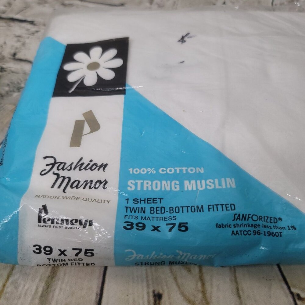 Vtg Fashion Manor For JCPenney White Twin Bed Fitted Sheet NIP 39 x 75 Muslin